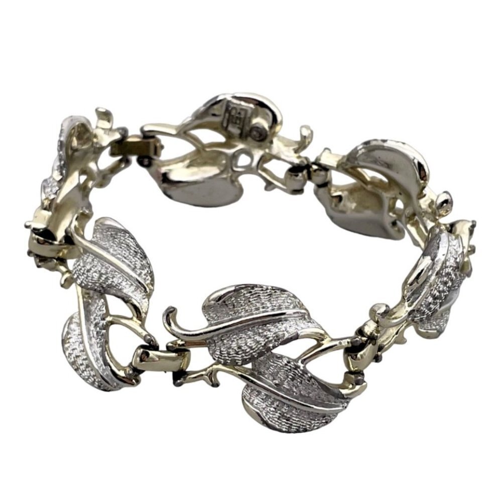 Emmons Vintage Thick Link Leaf Textured Bracelet Emj Marked Silver Tone 36$